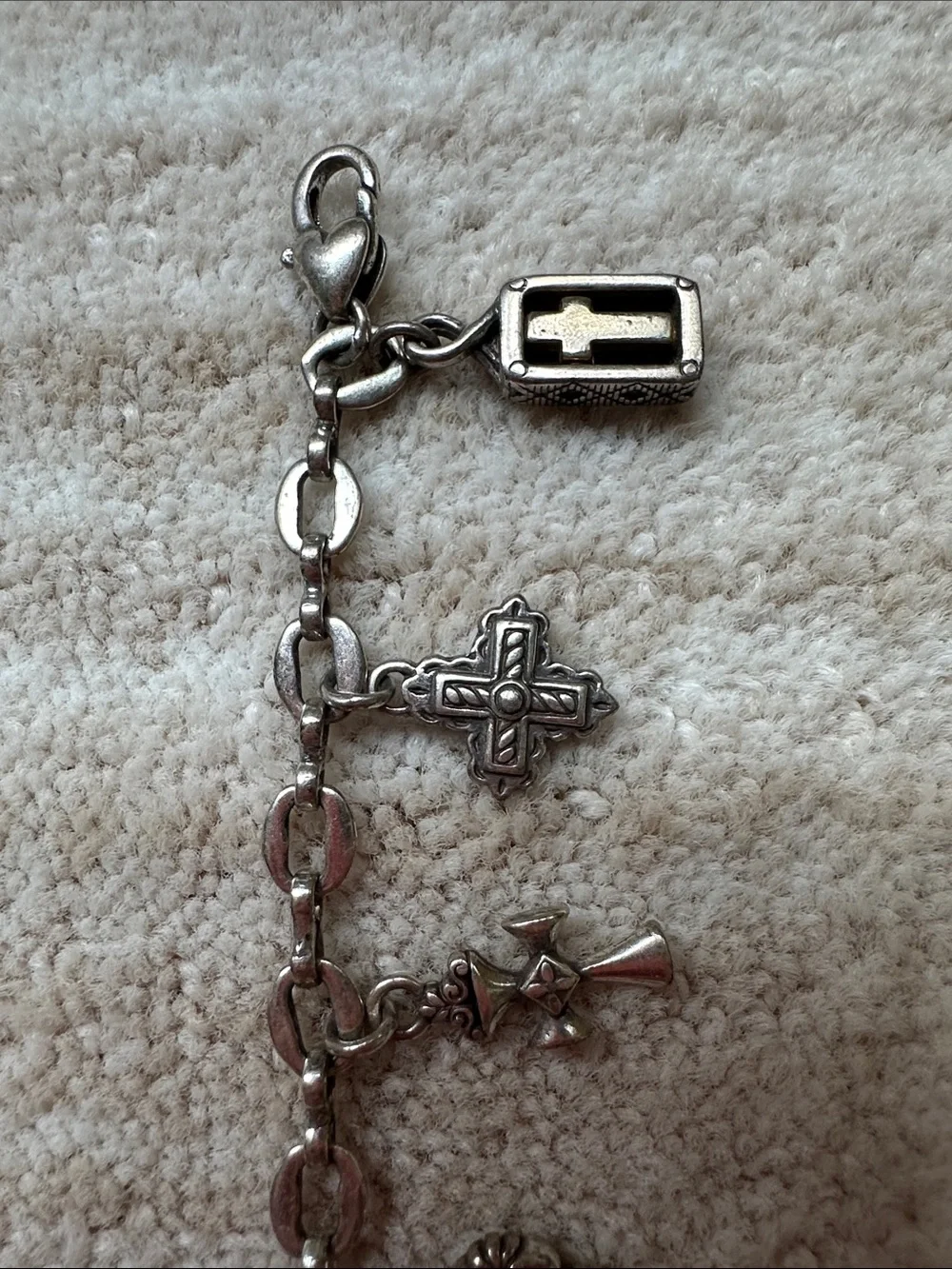 Brighton Eternity Crosses Charm Bracelet vintage Silverplate Two Tone 8.5”